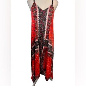 Nanette Lepore Trapeze Dress Asymmetrical Floral Red Multicolor Dress Midi Small